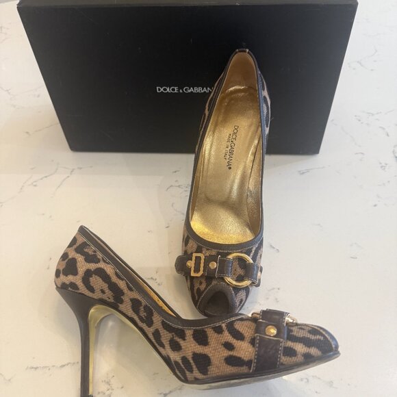 DOLCE & GABBANA  Authentic Leopard Print Buckle Open Toe Pump Heels - Picture 3 of 10